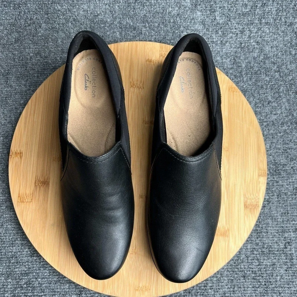 Clarks Emily Amelia Slip On Pumps Womens 10 Black Leather Stretch Comfort Shoes